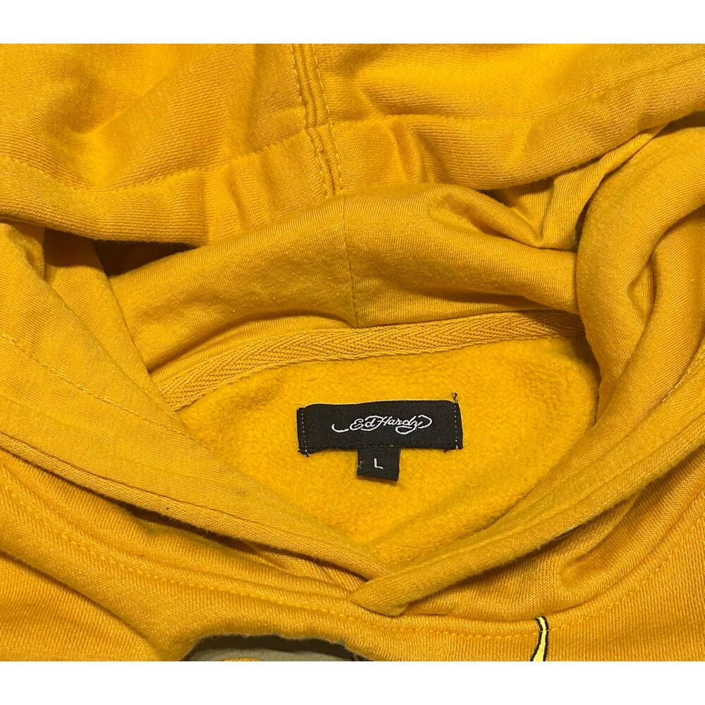 Vintage Ed Hardy Tattoo Dragon Pullover Hoodie Yellow L - Picture 3 of 3